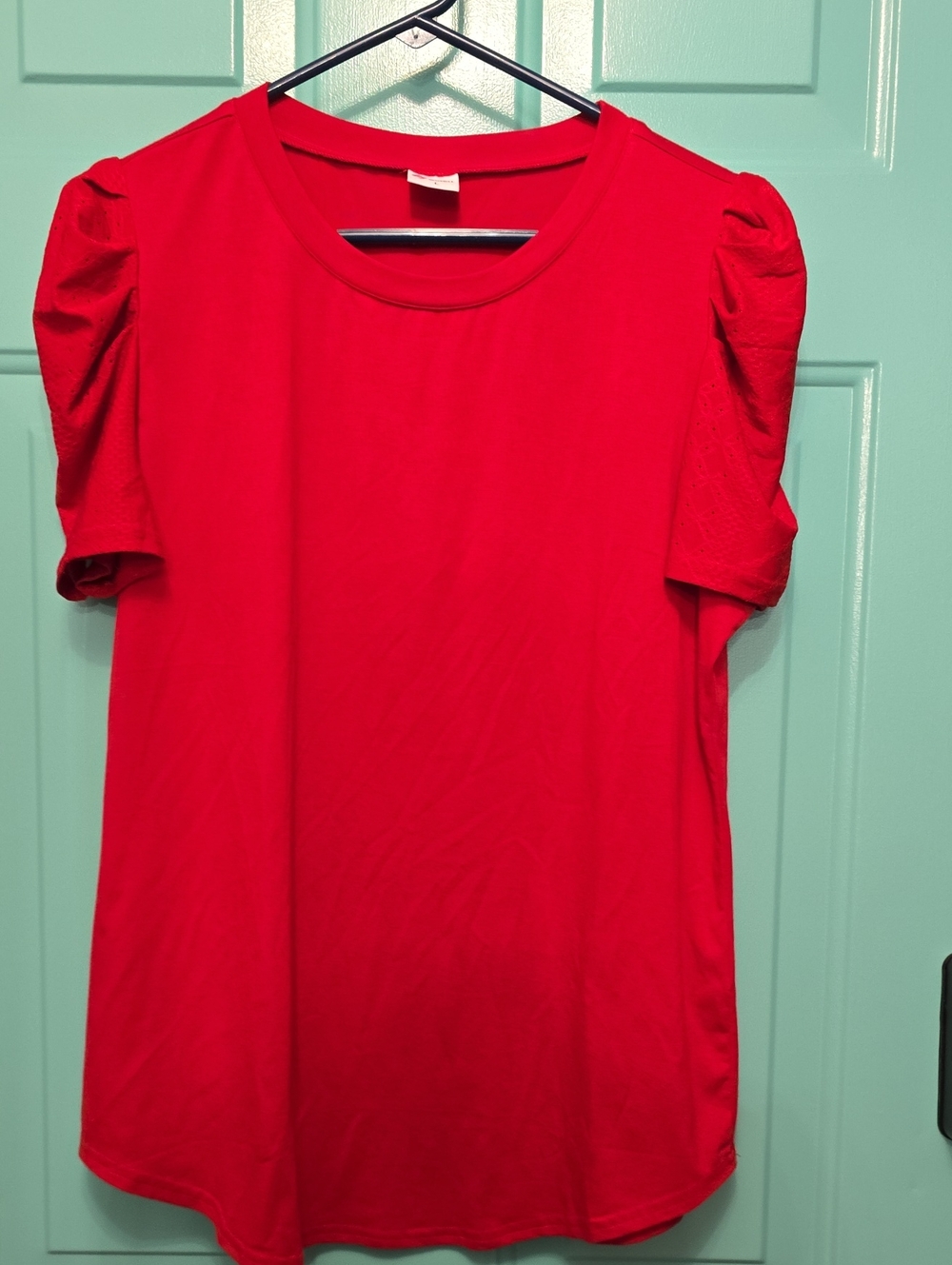 Women's Red Puff Sleeve Short-Sleeve Tee